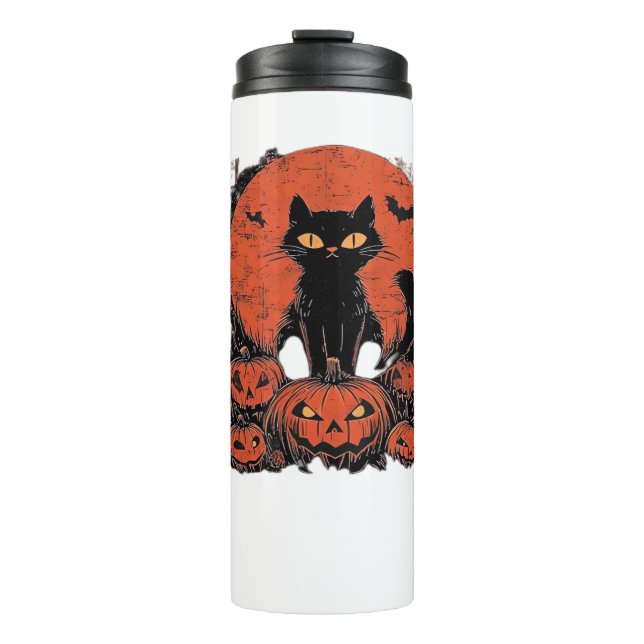Garrafa Térmica Black Cat and Pumpkins - Halloween T-Shirt Art Cla (Frente)