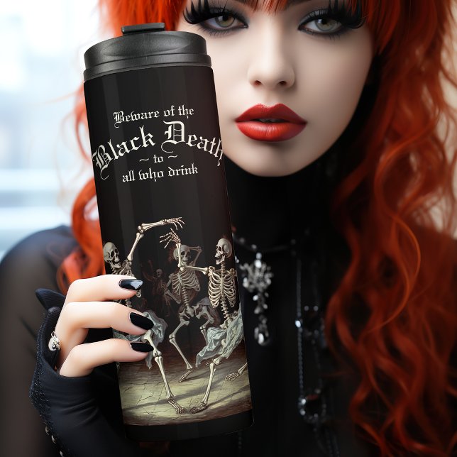 Garrafa Térmica Black Death Dancing Skeletons Halloween (Criador carregado)
