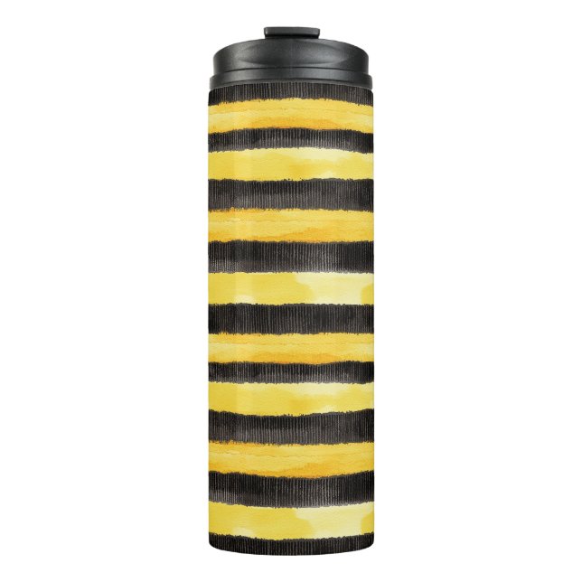 Garrafa Térmica Black Dourado Bee Stripes Yellow (Frente)