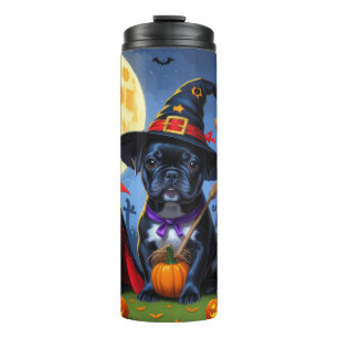 Garrafa Térmica Black French Buldog Pumpkin Halloween Engraçado