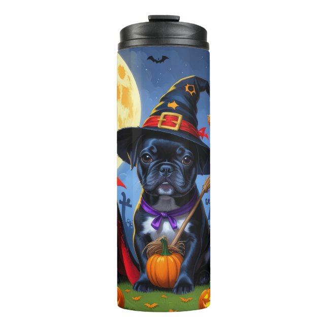 Garrafa Térmica Black French Buldog Pumpkin Halloween Engraçado (Frente)