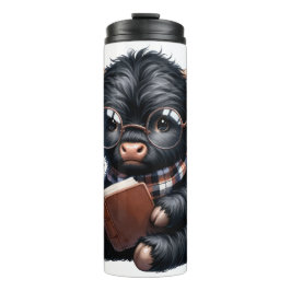 Garrafa Térmica Black Highland Cow Reading A Book