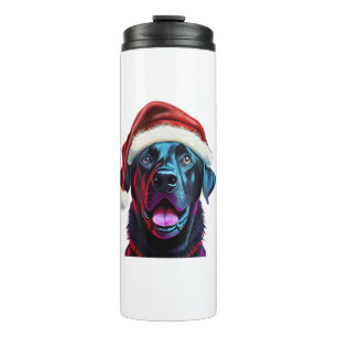 Garrafa Térmica Black Lab Christmas Magic_ Labrador no Santa Hat