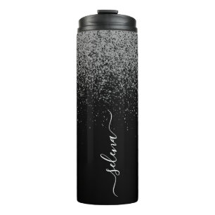 Garrafa Térmica Black Silver Glitter Monograma Girly 