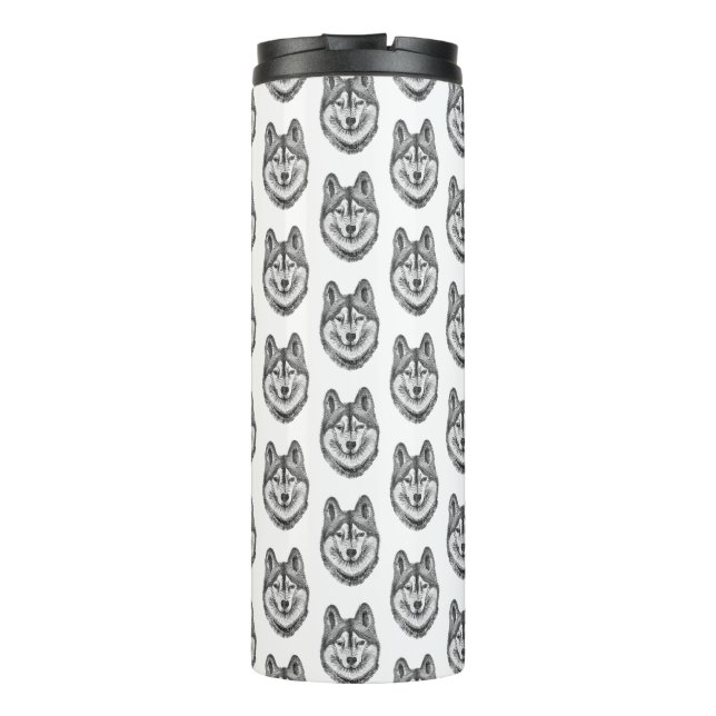 Garrafa Térmica Black & White Ink & Watercolor Siberian Husky (Verso)