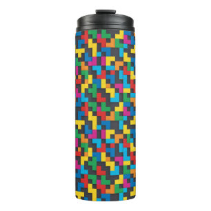 Garrafa Térmica Blocos Retro Tetris Padrão Sem Costura
