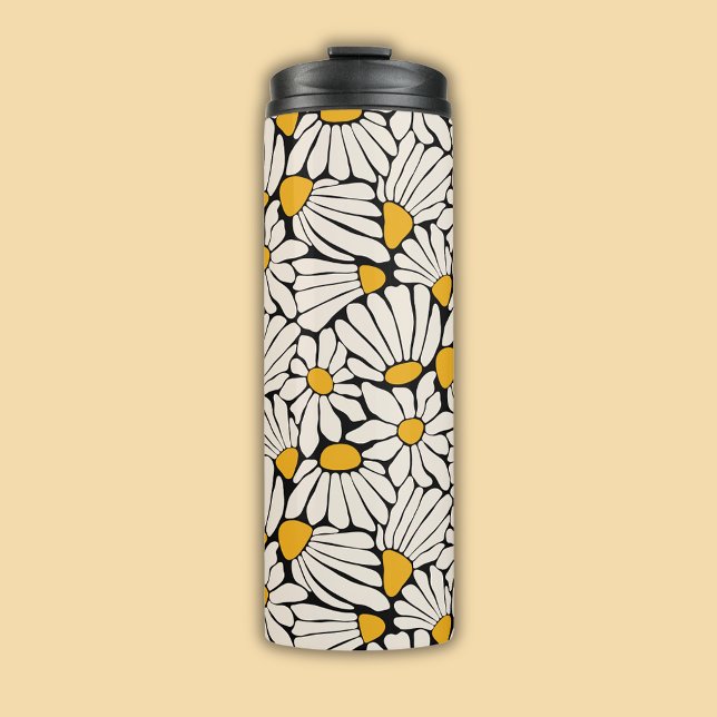 Garrafa Térmica Bloqueio amarelo-preto retroativo impressão (Retro floral daisy dream thermal tumbler)
