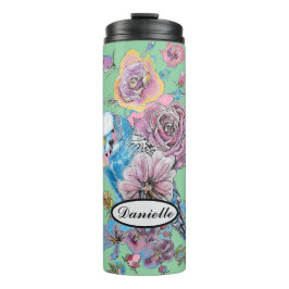 Garrafa Térmica Blue Budget Budgerigar Rosa Watercolor Arte floral