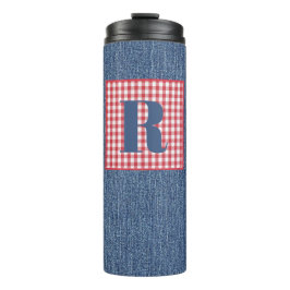 Garrafa Térmica Blue Denim, Red & White Check, Grande 12oz inicial