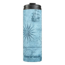 Blue Faux Old World Map Design, Tumbler Térmico