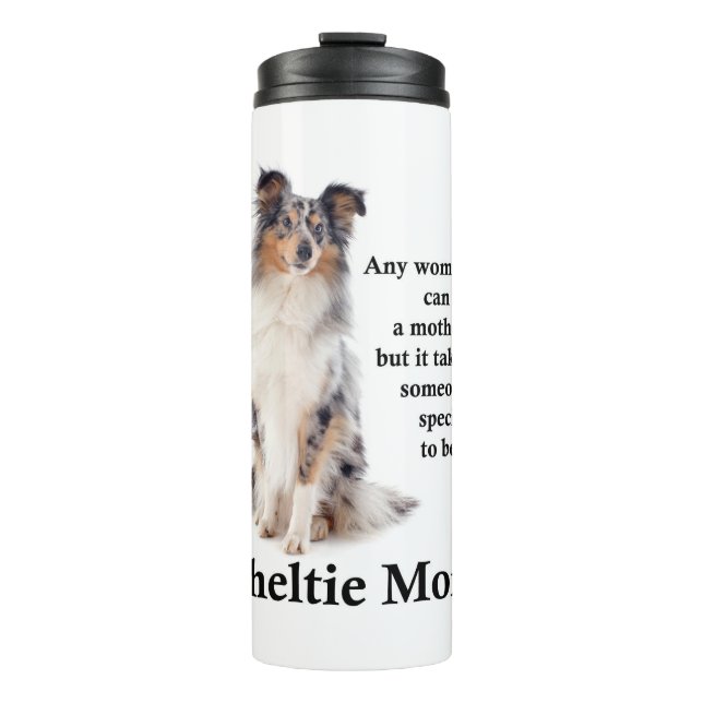 Garrafa Térmica Blue Merle Sheltie Mãe Tumbler Térmico (Frente)