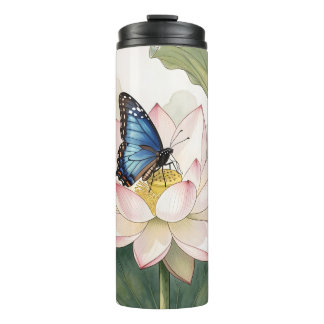 Garrafa Térmica  Blue Swallowtail Butterfly With Lotus Flower Art