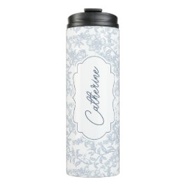 Garrafa Térmica Blue Toile Floral with Script Personalization