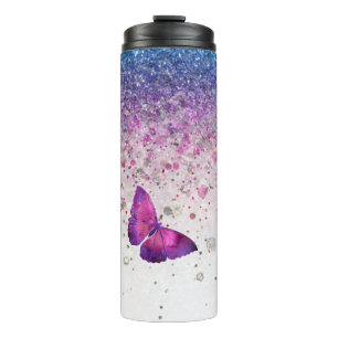 Garrafa Térmica *~* Blue Violet Glitter Butterfly Girly