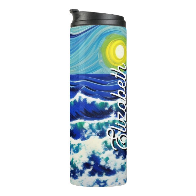 Garrafa Térmica Blue Waves Moon Dançando no Oceano (Rotação à direita)