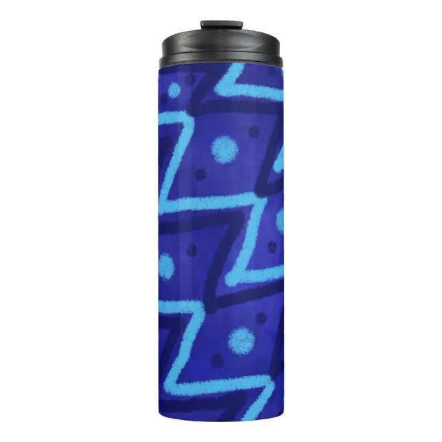 Garrafa Térmica Blue Zig Zags Dots Funky Pattern  (Frente)