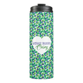Garrafa Térmica Blueberries Pattern Modern Green Blue Customize.
