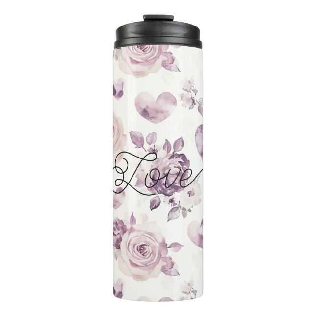 Garrafa Térmica Blush Purple Hearts Flowers Love (Frente)