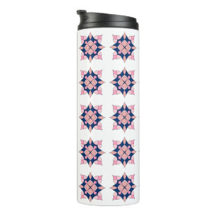 Garrafa Térmica Blush Rosa e Azulejos Florais Geométricos Navy