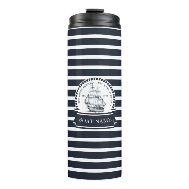 Garrafa Térmica Boat do Nome da Família Azul do marinho (Frente)