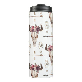 Garrafa Térmica Boho aquarela: setas, padrão do crânio.