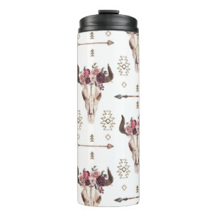 Garrafa Térmica Boho aquarela: setas, padrão do crânio.