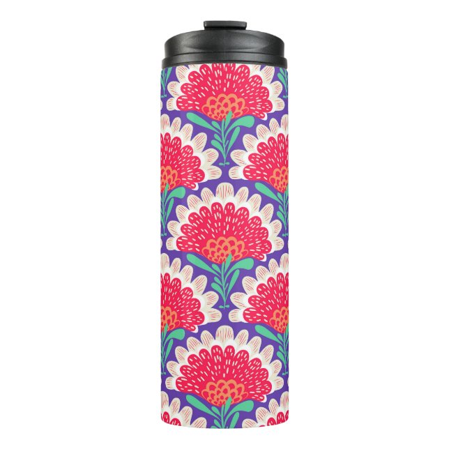 Garrafa Térmica Boho Chic Floral Vintage Impressão. (Frente)