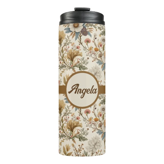 Garrafa Térmica Boho Floral em Beige (Frente)