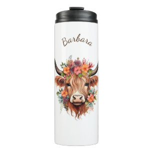 Garrafa Térmica Boho Modern Highland Cow com Flores