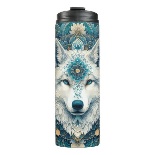 Garrafa Térmica Boho Rustic White Wolf Mandala