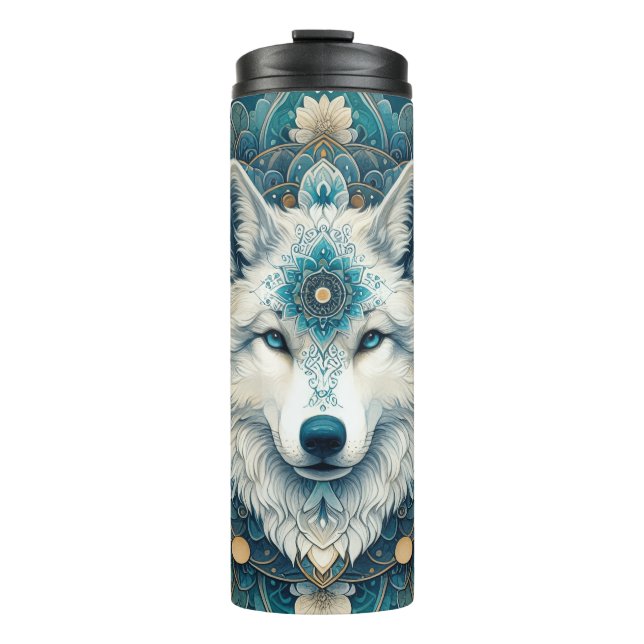 Garrafa Térmica Boho Rustic White Wolf Mandala (Frente)