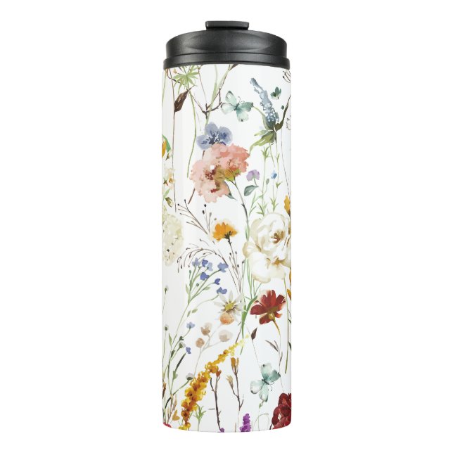Garrafa Térmica Boho Wildflower Aquarela Primavera Flor (Frente)