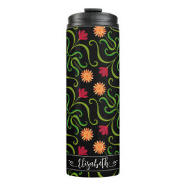 Garrafa Térmica Bold Floral Damask Sunflower Boho Black Art