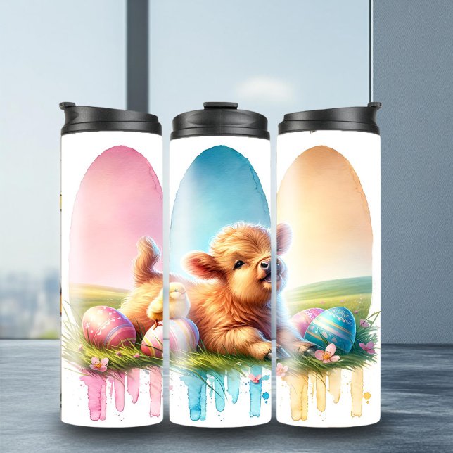 Garrafa Térmica Bold Highland Cow Páscoa Brushaft Tumbler (Criador carregado)