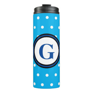 Garrafa Térmica Bolinhas brancas de monograma azul