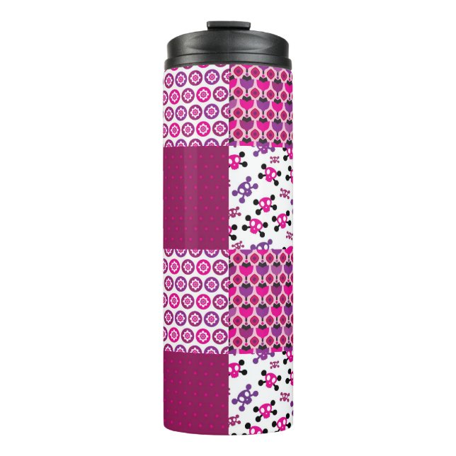 Garrafa Térmica Bolinhas retros do crânio da flor (Frente)