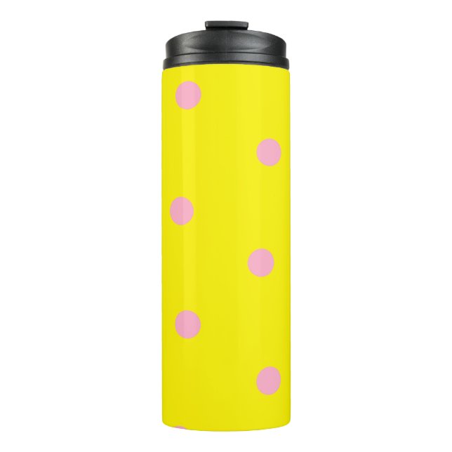 Garrafa Térmica Bolinhas rosa em amarelo (Frente)