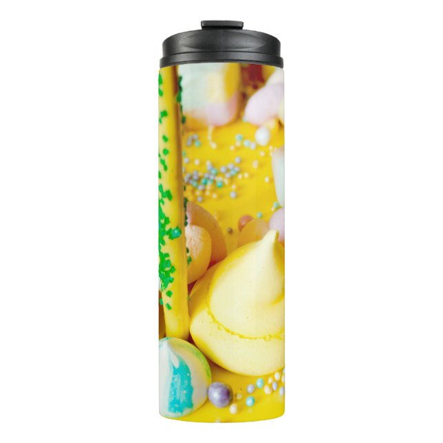 Garrafa Térmica Bolo doce, marshmallow, pirulito amarelo-claro (Frente)