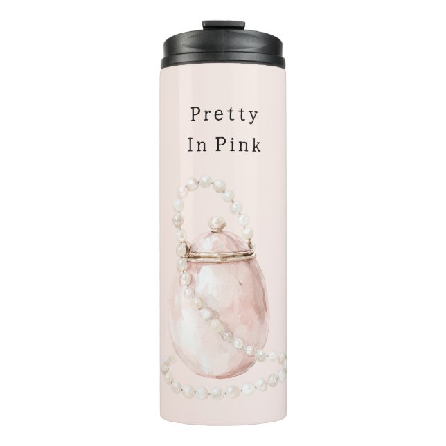 Garrafa Térmica Bolsa de Pérolas Rosa Bege (Frente)