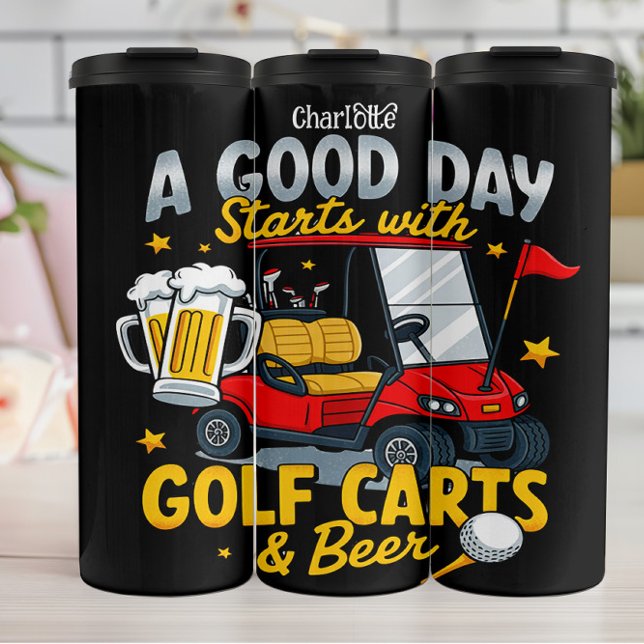 Garrafa Térmica Bom Dia: Carrinhos De Golfe, Cerveja, Diversão (Criador carregado)