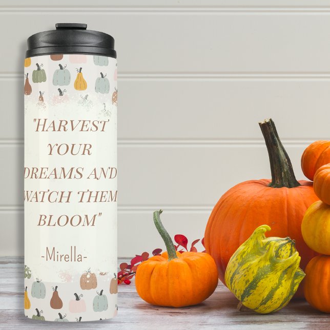 Garrafa Térmica Bombas de cor d'água de mensagem/nome personalizad (Custom message/name watercolor pumpkins thermal tumbler)