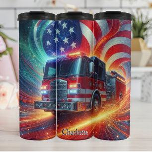 Garrafa Térmica Bombeiro com bandeira e chamas