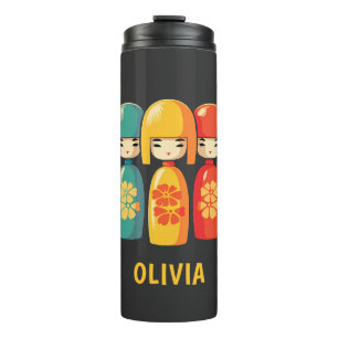 Garrafa Térmica Bonecas Kokeshi Japonesas Fofas