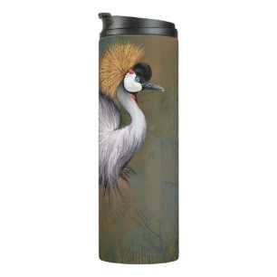 Garrafa Térmica Bonita Cinza Crowned Crane - Arte de Pintura Migra