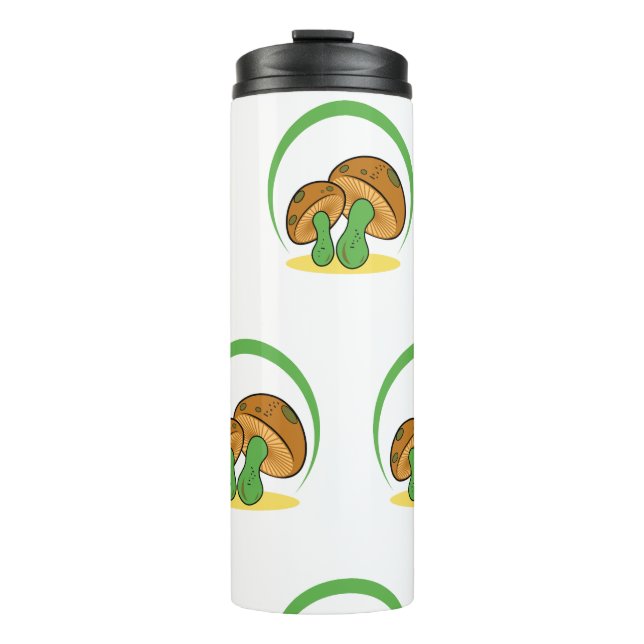 Garrafa Térmica Bonita Marrom Cartoon Verde Mushroom Fungi Art (Frente)