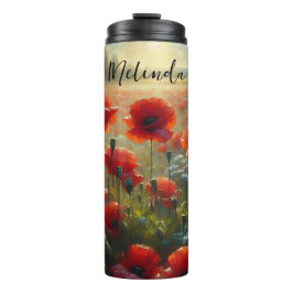 Garrafa Térmica Bonito Campo Vermelho Poppy no Dia de Verão