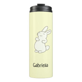 Garrafa Térmica Bonito coelho branco, nome personalizado amarelo