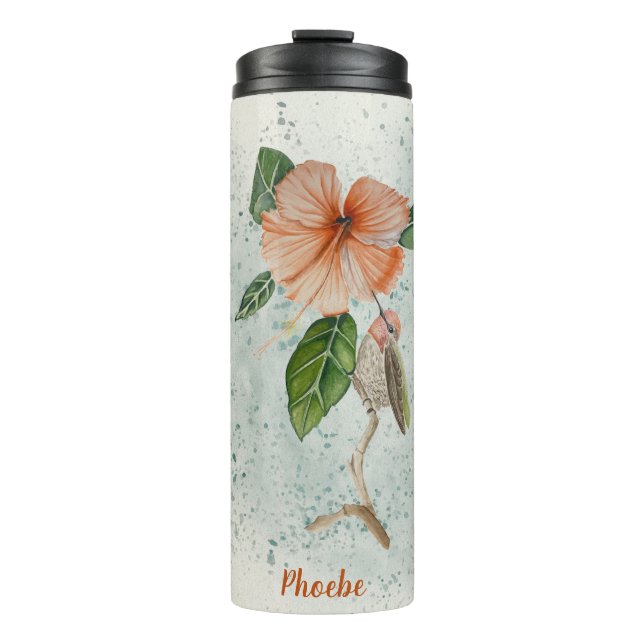 Garrafa Térmica Bonito Hibiscus e Tumbler Térmico de Aves Cutas (Frente)