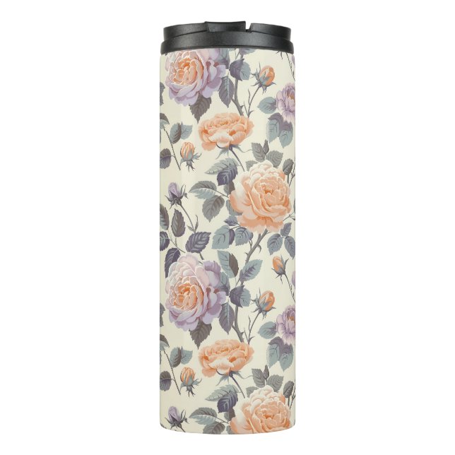 Garrafa Térmica Bonito lilac mole e design floral laranja (Verso)
