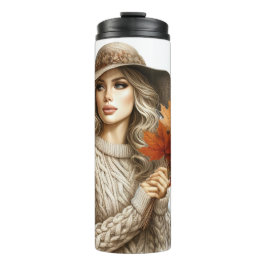 GARRAFA TÉRMICA BONITO MULHER LOIRA COM FOLHAS DE QUEDA